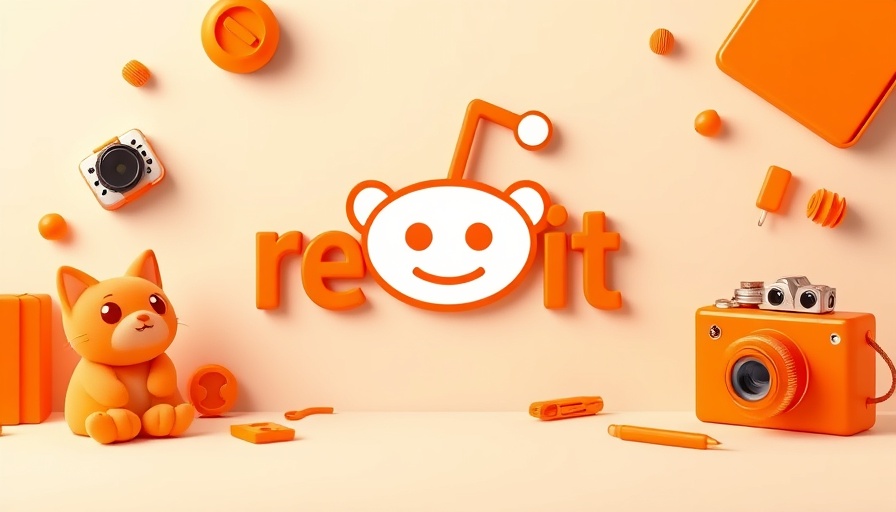 Reddit logo and objects in playful 3D style. Domain Authority Chrome Extensions.