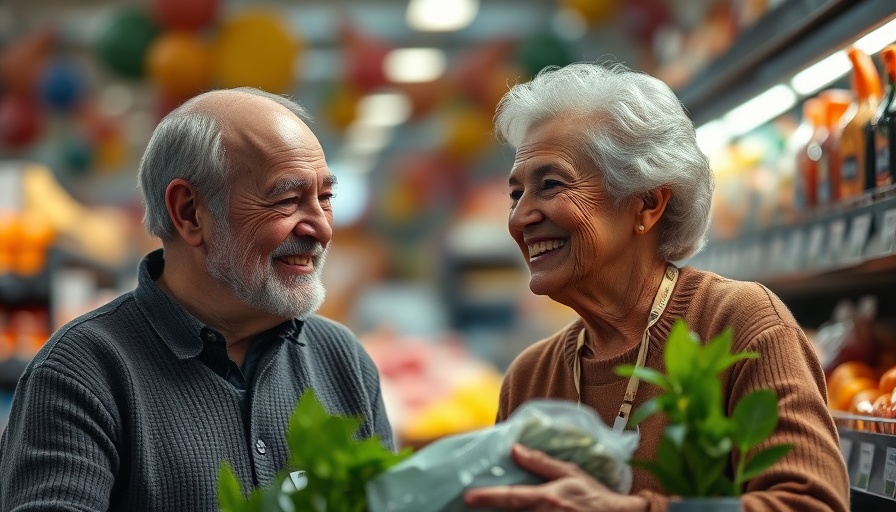 Health and wellness discussion between a man and a woman amid vibrant colors.