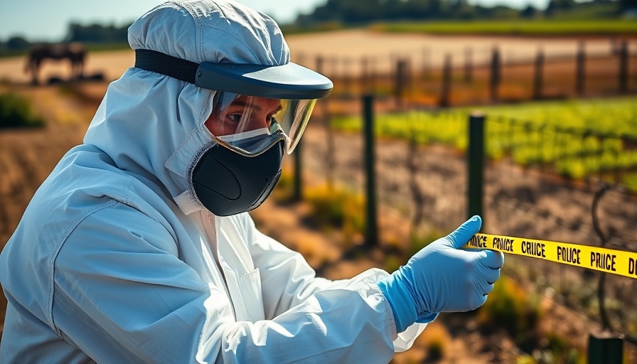 Investigator securing crime scene tape on Limpopo farm.