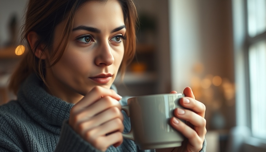 Focused woman drinking from mug indoors, sugar-sweetened drinks liver cancer risk.