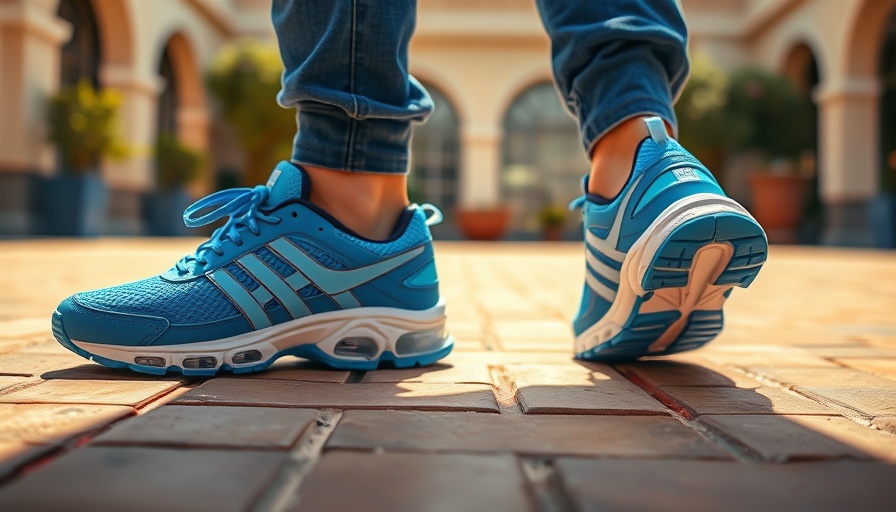 Blue athletic trainers worn outdoors, highlighting design and comfort in a sunny setting. While on Earth Move Trainer Review
