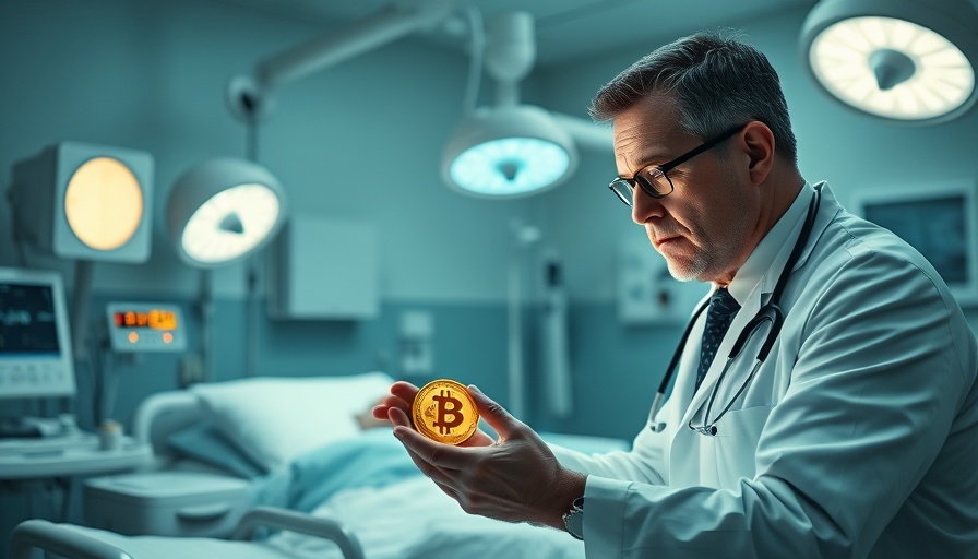 Bitcoin symbol recovering in hospital after crypto crash, examined by doctor.