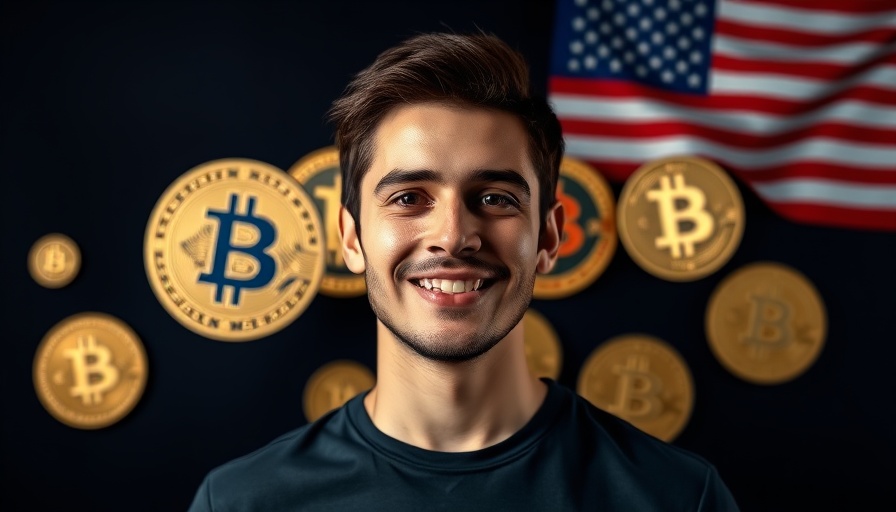 Smiling man with cryptocurrency symbols, discussing End Quantitative Tightening Bitcoin.