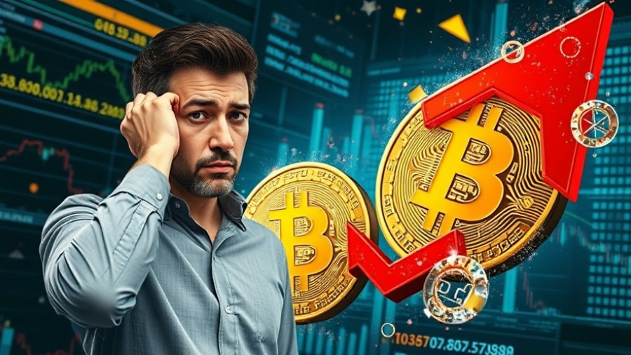 Bitcoin Panic Market Analysis concept with concerned man and falling Bitcoin.