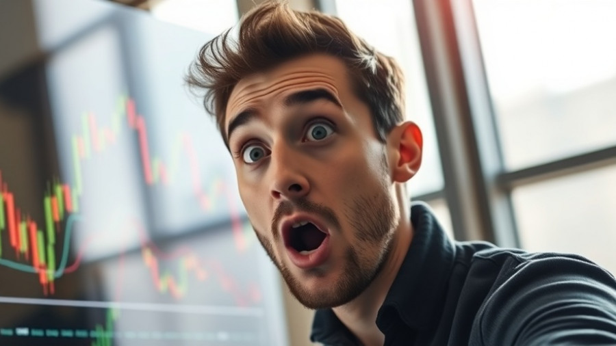 Bitcoin Decline Insights: Surprised young man viewing financial chart.