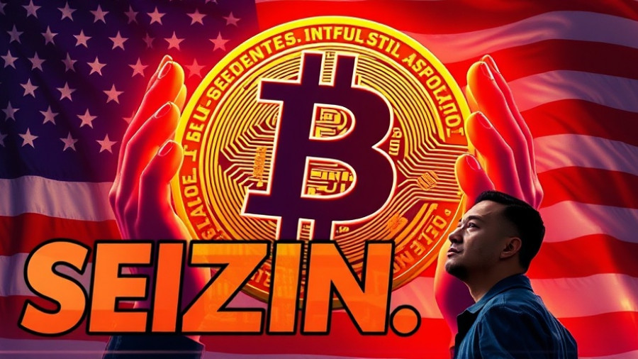 Illustration of US Bitcoin seizure with $15B text and US flag.