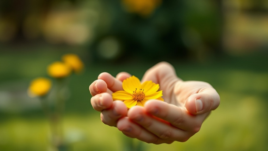 Hands gently holding a flower, symbolizing resilience.