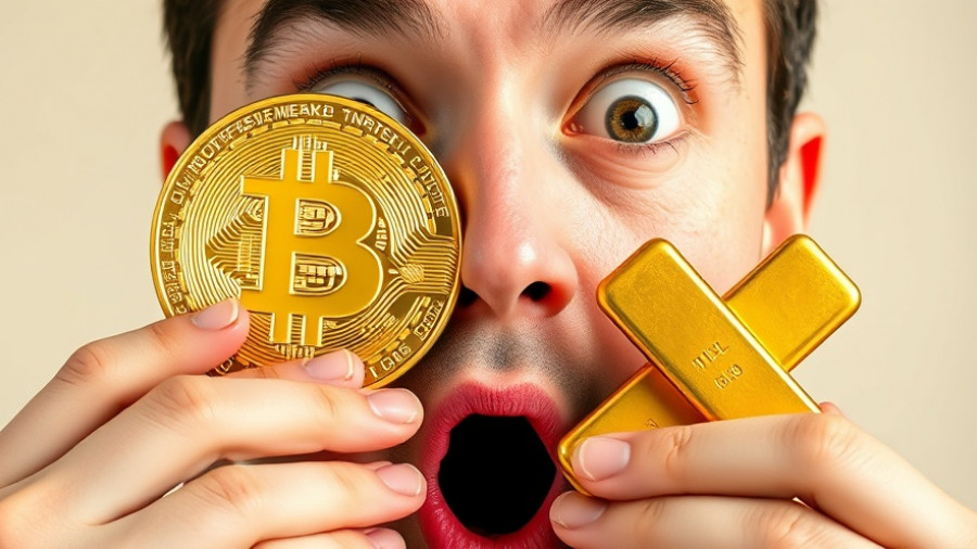 Bitcoin bullish trend analysis illustrated by surprised person next to Bitcoin logo.