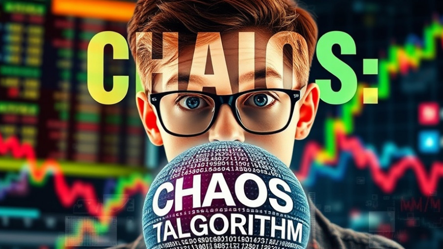 Illustration of trading algorithms and market chaos with code and charts.