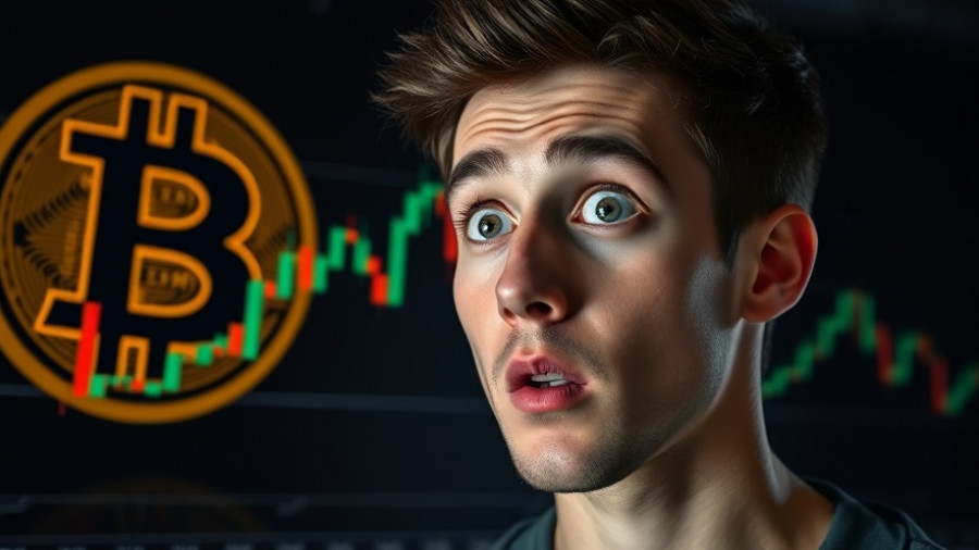 Surprised man viewing Bitcoin CME gap with chart.