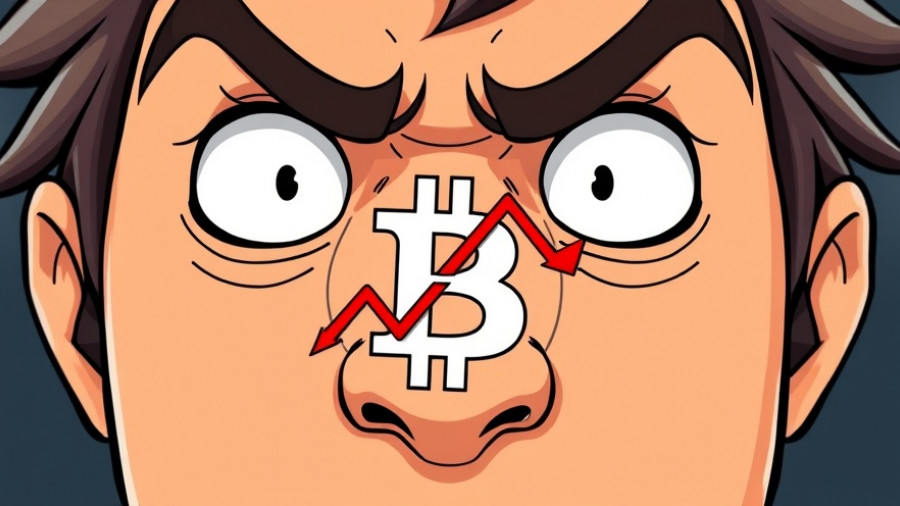 Close-up alarmed expression with Bitcoin logo showing market analysis.