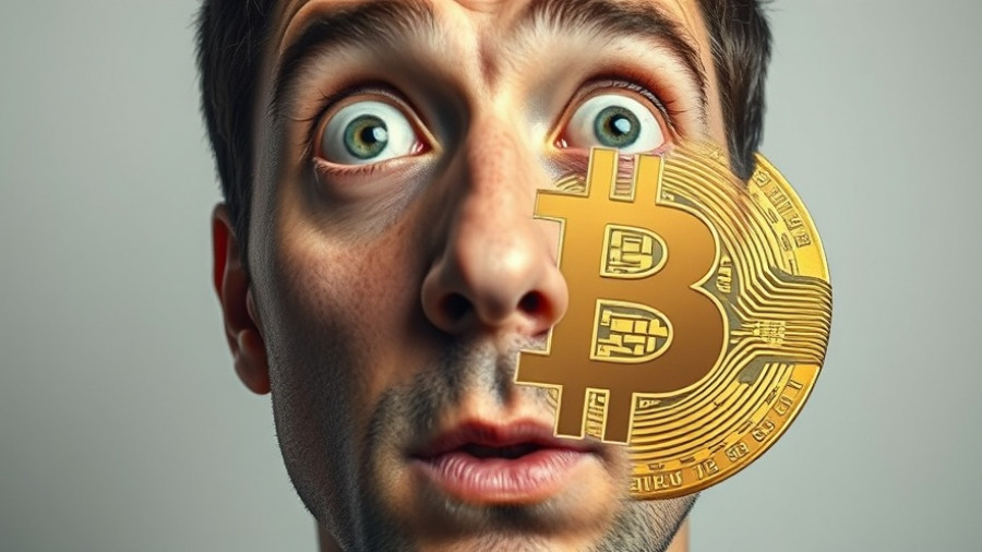 Close-up of surprised expression with Bitcoin symbol, illustrating Bitcoin concept.
