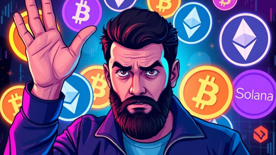Anxious man amid crypto logos signaling extreme fear in crypto markets.