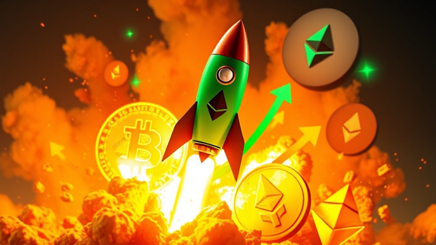 Exciting Bitcoin and Ethereum collateral news, rocket and growth arrows.