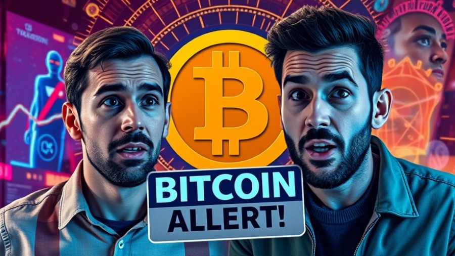 Bitcoin alert digital collage with two men and symbols