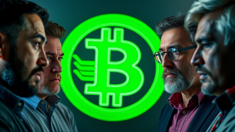 Diverse group discussing Bitcoin, prepare now message.