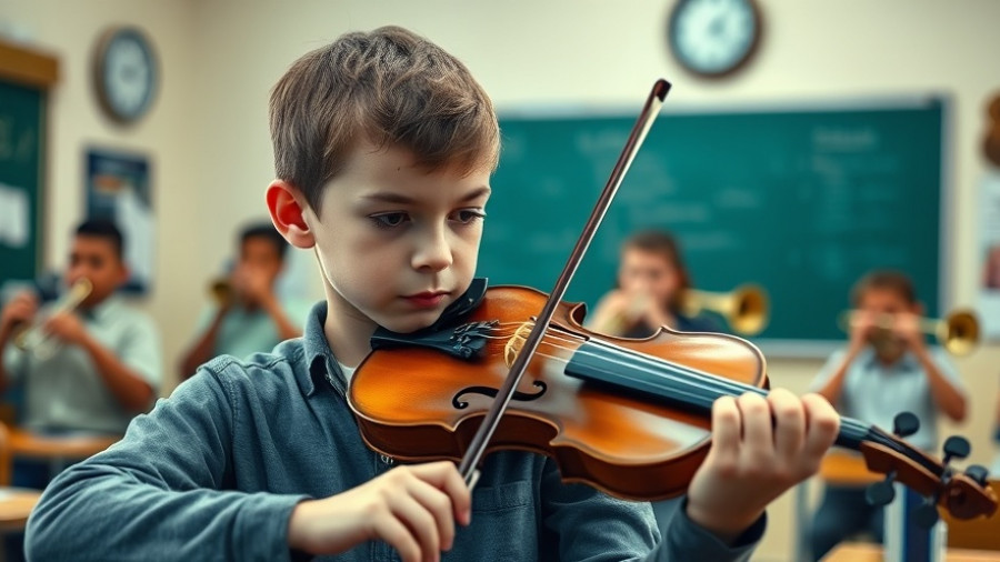 Young boy playing violin, promoting hobbies to protect against adolescent substance misuse.