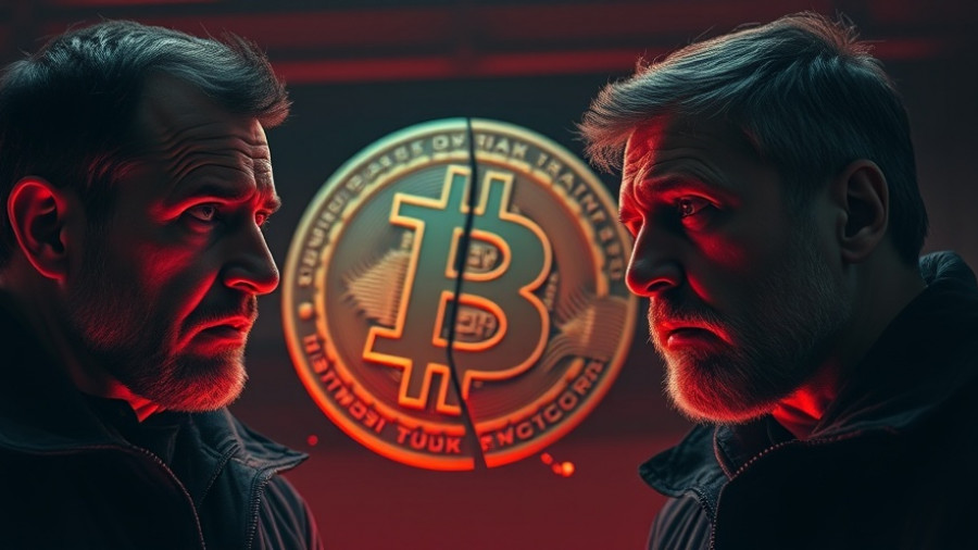 Intense discussion on Bitcoin market trends, featuring two concerned men.