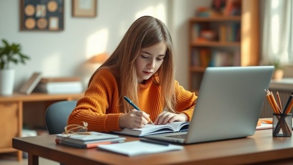 Young student using ADHD study systems for midterms.