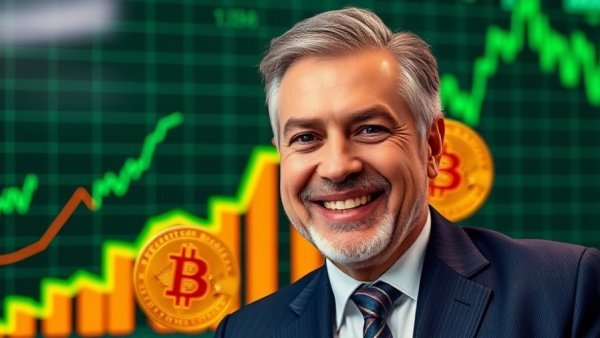 Bitcoin price prediction by 2030, confident man with charts.