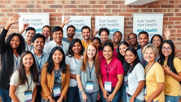 Volunteers at free eye health services event celebrating.