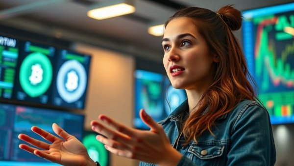 Young woman discusses Trump's love for crypto in an engaging talk.