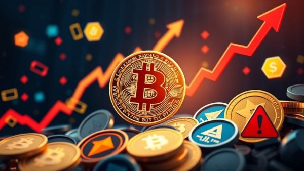 Bitcoin and Altcoins trend with cryptocurrency logos and dynamic chart.