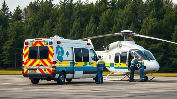 Ambulance and helicopter in medical drill during Australia's Ebola response preparation.