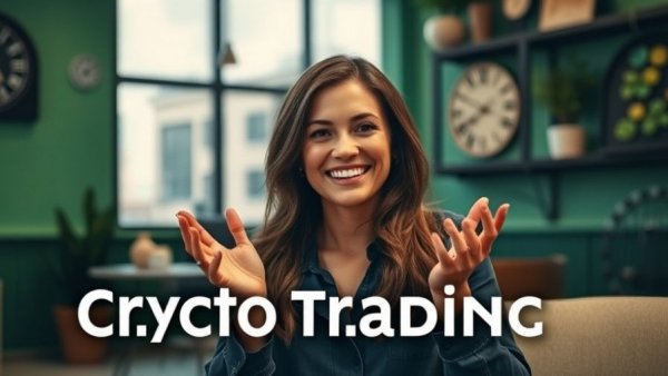 Woman discussing Indicators for Crypto Trading with text and gestures.