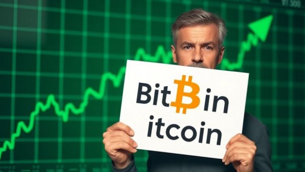 Bitcoin bouncing today: man holding sign with statistical chart backdrop.