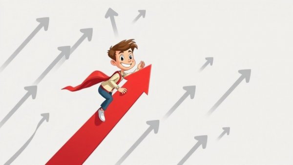 Illustration of a cartoon person on a red arrow symbolizing property market trends in South Africa.