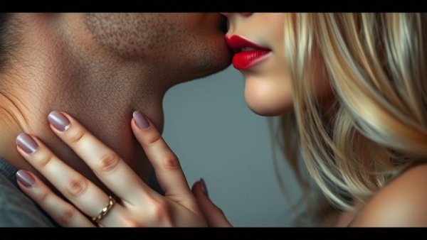 Woman embracing partner, sharing intimate moment, close-up shot.