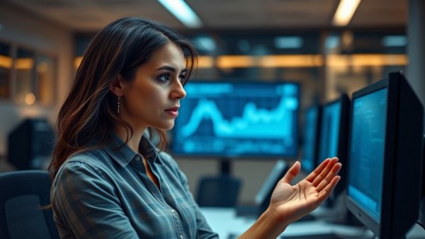 Woman explaining how to protect your crypto in tech office.