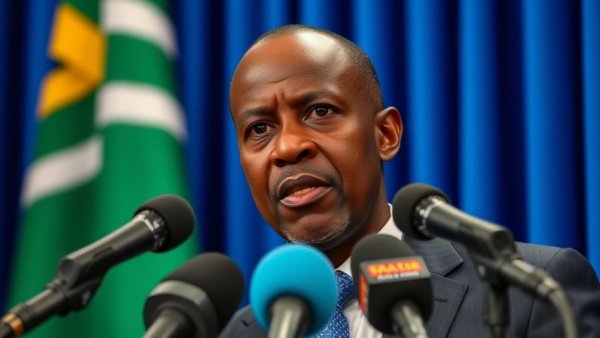 Man addressing press in South African politics context.