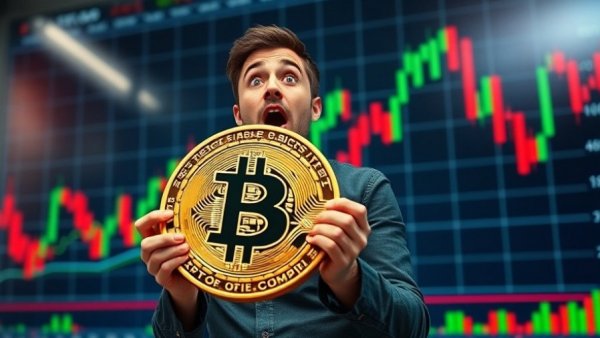 Bitcoin Reversal concept with man and financial chart.