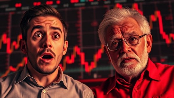 Surprised expressions in crypto market news context with financial charts.