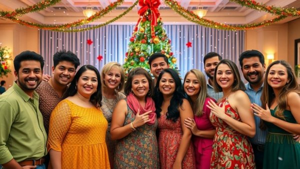 Diverse group celebrating SPAR Carols by Candlelight event.