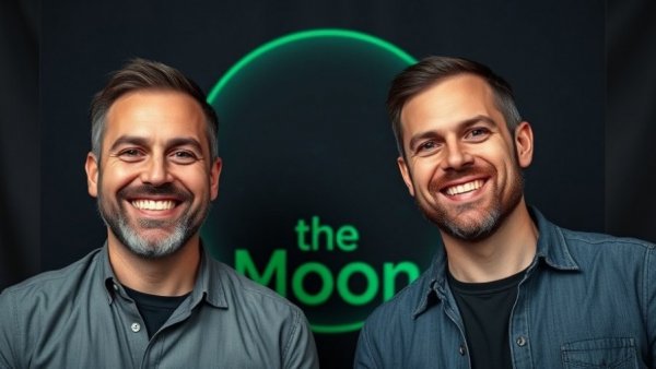 Two men smile announcing Daily Crypto Live on textured background.