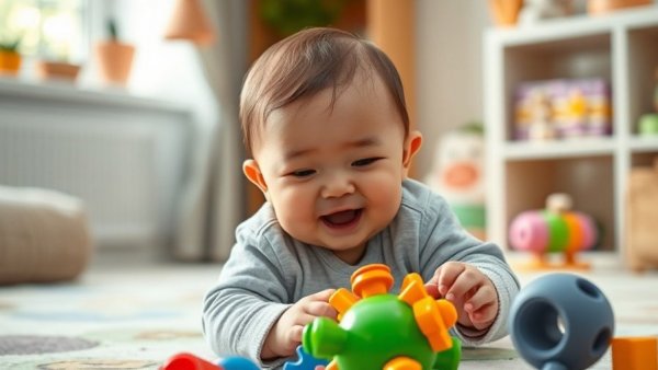 Play-Based Learning in Preschool: Baby engaged with colorful toy indoors.
