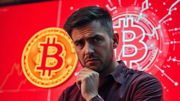Shocked man and cracked Bitcoin symbol illustrating crypto crash.