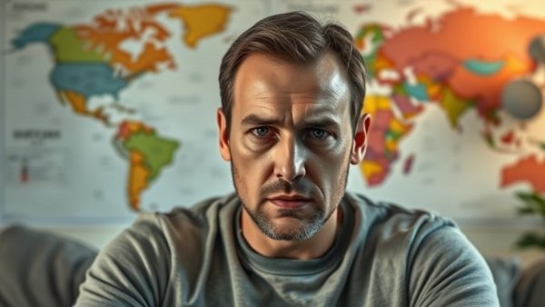 Pensive man with a map background on Black Friday.