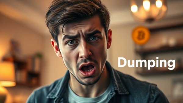 Bitcoin price drop reaction with concerned expression.