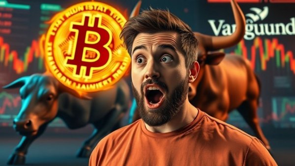 Man reacts to Bitcoin signals recovery with bull run graphics.