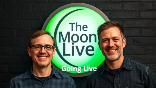 Two men smiling with 'The Moon' logo for Daily Crypto Live Streams.