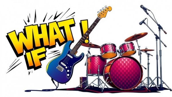 Catchy pop art music poster with bold 'WHAT IF' text.