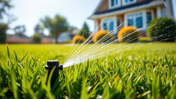 Sprinkler watering green lawn in a garden, Johannesburg Garden Services