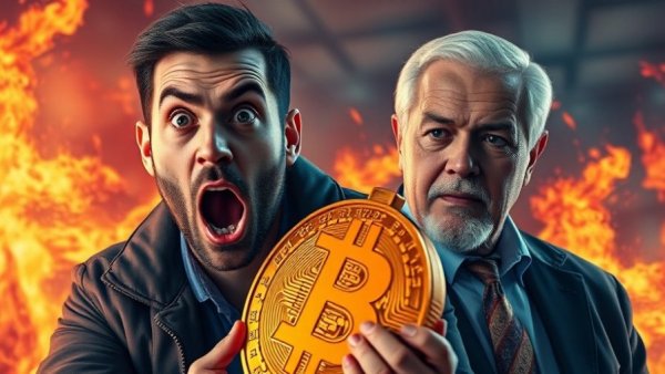 FOMC Meeting Bitcoin Impact illustration with flames and Bitcoin symbol.