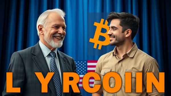 Digital collage of FOMC and Bitcoin with smiling profiles.