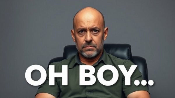 Bald man with concerned expression and 'OH BOY...' text in gray background.