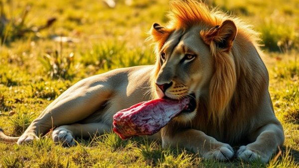 Lioness enjoying a frozen treat at Big Cat Sanctuary in summer.